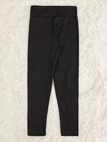 女士保暖字母刺繡保暖褲 - 黑色 - 查看 2