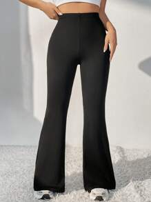 SHEIN Essnce Eo Ruched Quần ống loe - màu đen - Xem 4