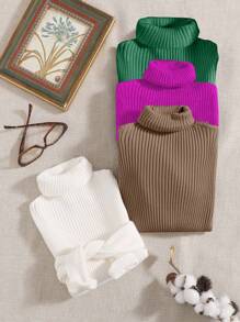 SHEIN Essnce 4pcs Turtle Neck Ribbed Knit Sweater - Multicolor - View 1