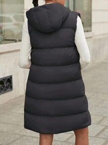 EURMUSE Solid Zip Up Hooded Puffer Vest Coat - Dark Grey - View 2
