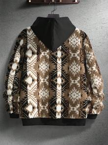 Manfinity Homme Men Geo Print Zip Up Drawstring Hooded Teddy Jacket - Multicolor - View 2