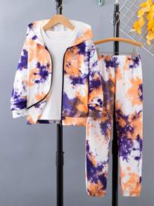 男大童紮染拉鏈連帽衫和運動褲不帶T恤 - 彩色 - 查看 1