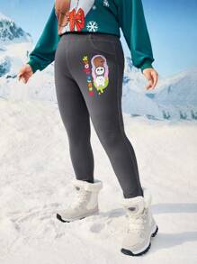 We Bare Bears X SHEIN Talla grande Leggings con estampado de dibujos animados - Gris Oscuro - Ver 4