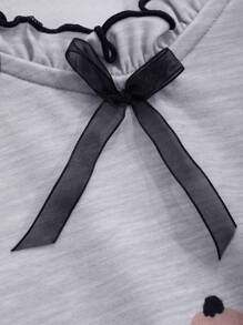 DAZY Floral Print Lettuce Trim Drop Shoulder Lounge Dress Pajama - Grey - View 7