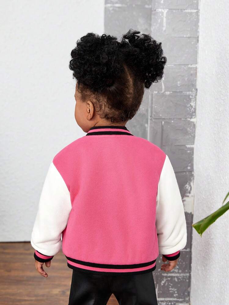 Baby Girl Letter Patched Striped Trim Varsity Jacket