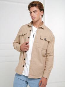 RueChic Men Flap Pocket Button Front Jacket - Beige - View 7