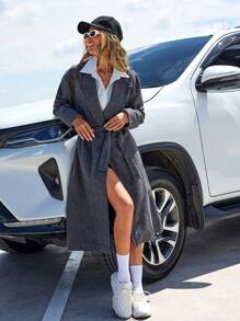 EURMUSE Drop Shoulder Belted Overcoat