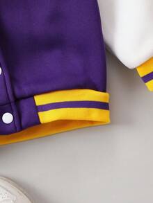 SHEIN Young Boy Letter Patched Striped Trim Varsity Jacket - Multicolor - View 5