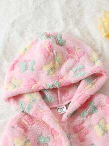 Cô Gái Trẻ Hình Bướm áo có mũ Thắt lưng Flannel ÁO choàng mặc nhà - Hồng - Xem 3