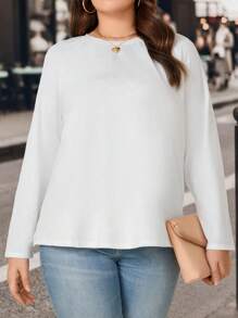 SHEIN LUNE Plus Solid Raglan Sleeve Tee - White - View 1