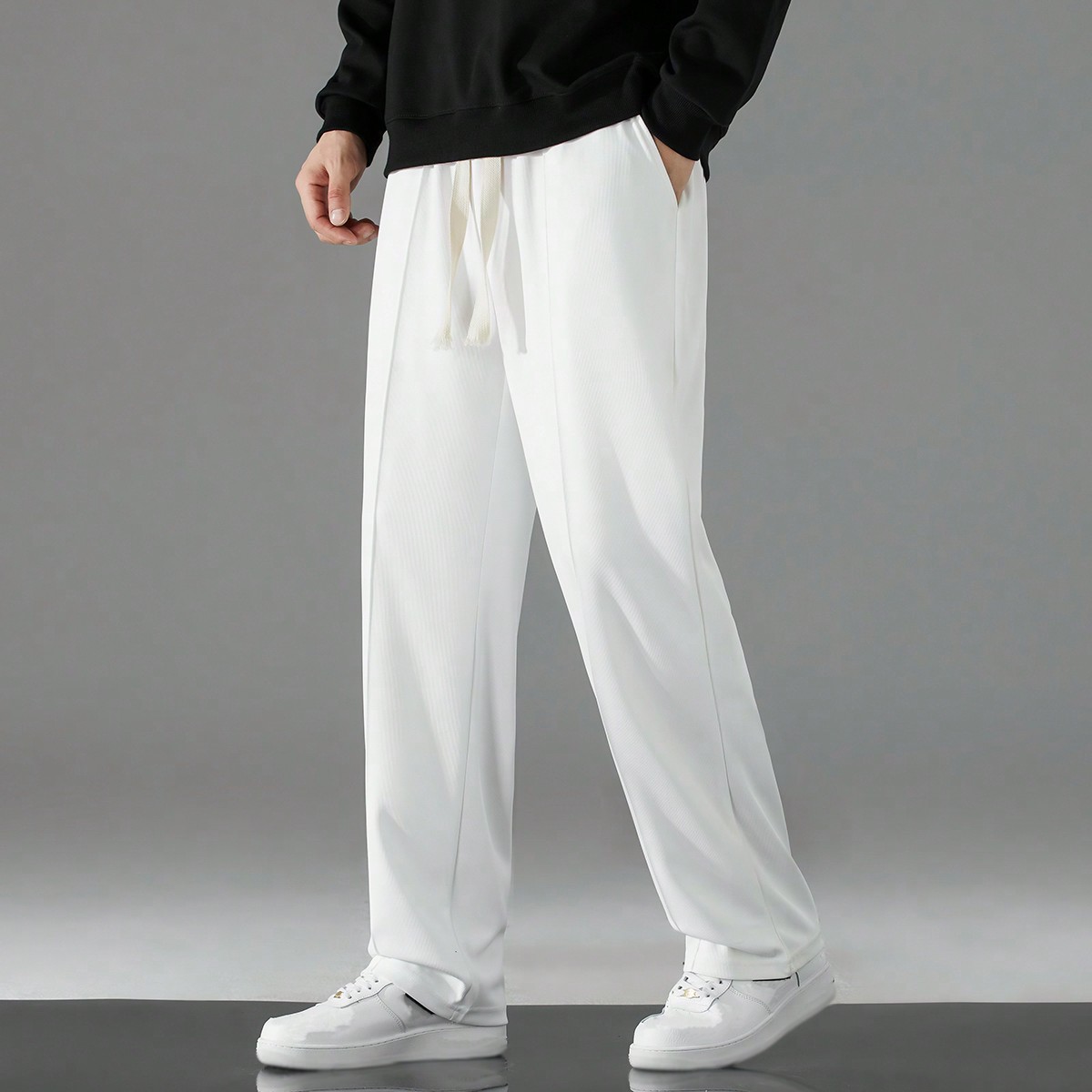 Pantalones rectos con cordón en la cintura para hombre, otoño
