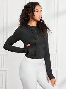 Easithlete Zip Up Hooded Sports Jacket - Black - View 4