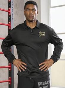 Gym Rark Boyfriend Style Men Slogan Graphic Polo Neck Sports Polo Shirt Workout Tops Golf Shirt - Black - View 3