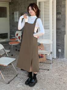 DAZY 纯色开衩下摆连体衣 开衩下摆连体衣 连体连衣裙（不含 T 恤） 秋冬 - 卡其色 - 查看 6