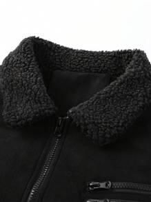 Manfinity Homme Men Borg Collar Zip Up Jacket - Black - View 5