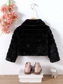 SHEIN 女小童1入組絨布拉鏈開襟毛茸茸夾克 - 黑色 - 查看 2