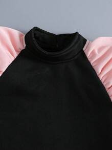 SHEIN 女小童火烈鳥刺繡拼接插肩袖洋裝 - 彩色 - 查看 6