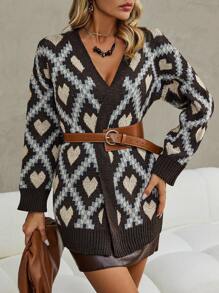 SHEIN Unity Heart Pattern Drop Shoulder Cardigan Without Belt Fall Cloth For Women - Multicolor - View 6