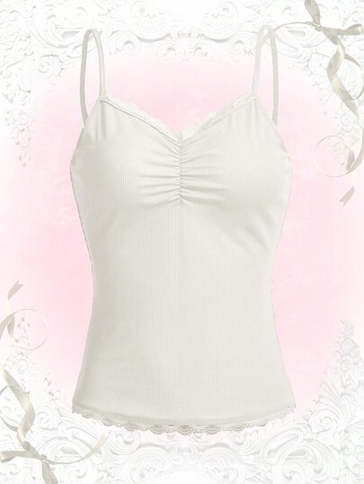 Contrast Lace Ruched Cami Top