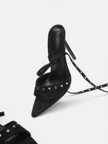 CUCCOO SZL Studded Strappy Stiletto High Heel Sandals With Open Toe - Black - View 11
