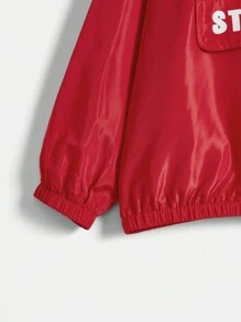 SHEIN Chàng trai trẻ Đồ họa Chữ cái Một nửa khóa kéo áo có mũ Áo Jacket gió - Đỏ - Xem 3