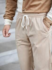 GENTILAND Men Drawstring Waist Slant Pocket Sweatpants - Khaki - View 6