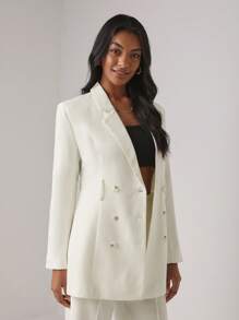 Lillian Butterworth Lapel Neck Double Breasted Belted Blazer