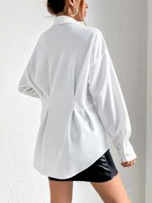 SHEIN Essnce Flap Pocket Drop Shoulder Fold Pleated Detail Coat - White - View 2