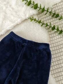 SHEIN Baby Boy Letter Embroidery Contrast Piping Flannel PJ Set