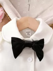 Baby Girl Bow Front Dual Pocket Overcoat - White - View 6