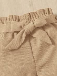 Màu thuần Giải trí Dài Quần Với Giấy Cái túi Dây thắt lưng Đối với Bé gái - Màu Khaki - Xem 4