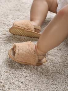 女嬰長毛絨透氣露跟涼鞋適合夏天 - 杏色 - 查看 7