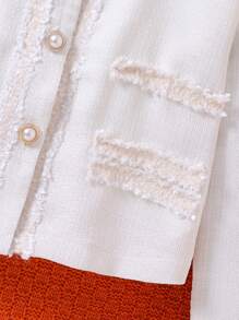 SHEIN Tween Girl 1pc Raw Trimmed Overcoat - White - View 5