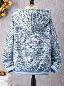 SHEIN 女大童1入組段染條紋飾邊毛絨內襯連帽夾克 - 藍色 - 查看 2