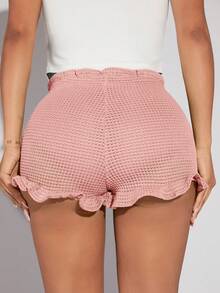 SHEIN SXY Solid Lettuce Trim Shorts - Pink - View 2
