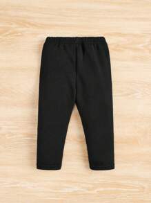 SHEIN Leap Crew Baby Girl Cute And Warm Plush Thermal Lined Leggings With Heart Patches For Valentine's Day - Black - View 2