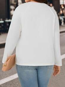 SHEIN LUNE Plus Solid Raglan Sleeve Tee - White - View 2