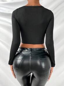 Cut Out Front Crop Top - Black - View 2