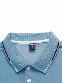 Manfinity Homme 男士拼接邊POLO衫 - 淺藍色 - 查看 6