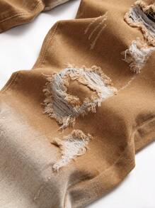 男士破洞抽鬚漂白水洗牛仔褲 - 彩色 - 查看 6