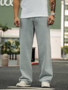 Manfinity Nam Túi nghiêng Quần legging thẳng - Màu xanh nhạt - Xem 3