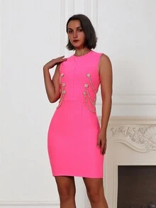 鏈條細節後拉鏈緊身洋裝