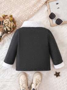 Young Boy Double Breasted Teddy Lined Borg Collar Overcoat Without Sweater