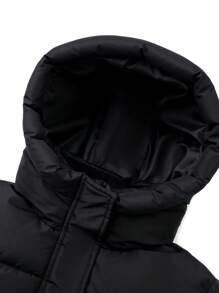 SOLOCOTE Tween Boys' Padded Coat With Chin Zipper Protection, Two Side Pockets, Heat Reflective Lining, Non-Detachable Hood, Stand Collar Design To Protect Neck From Cold - Black - View 6