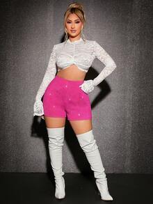 SHEIN SXY Zip Front Shorts - Hot Pink - View 3