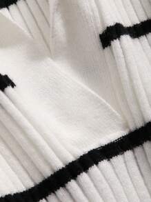 DAZY 条纹罗纹针织毛衣、长袖上衣、秋装 - 黑與白 - 查看 6