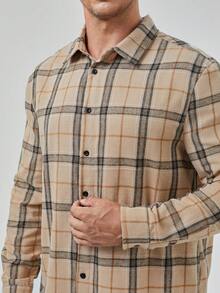 GENTILAND Men Plus Plaid Print Shirt - Khaki - View 5