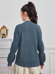 Teen Girl Solid Drop Shoulder Virago Sleeve Sweater - Dusty Blue - View 2