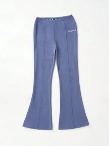 SHEIN EZwear Letter Graphic Flare Leg Pants - Blue - View 3