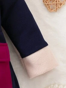 女嬰撞色翻蓋口袋前紐扣花呢外套 - 彩色 - 查看 3